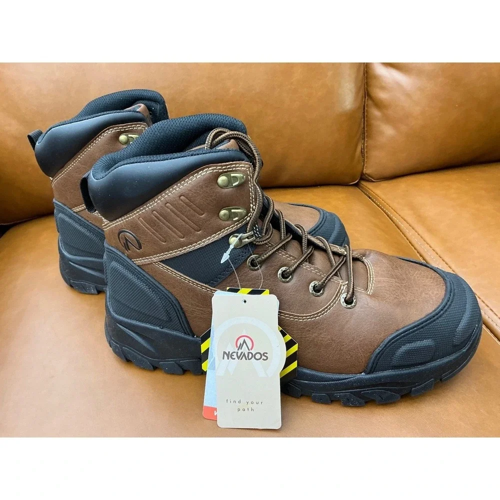 Nevados Pause Work Boots Mens 9.5 Brown New Steel Toe Safety Shoes RPCHN010023